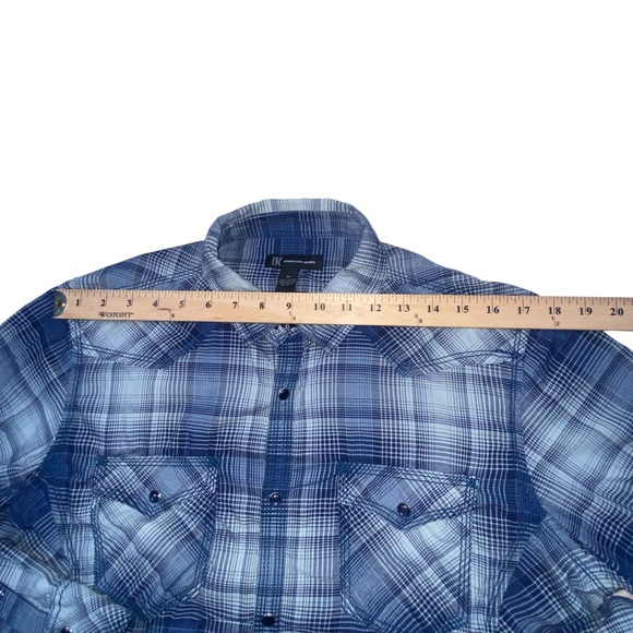 INC Blue Plaid Snap Down Shirt - Men’s Medium International Concepts - Picture 5 of 14